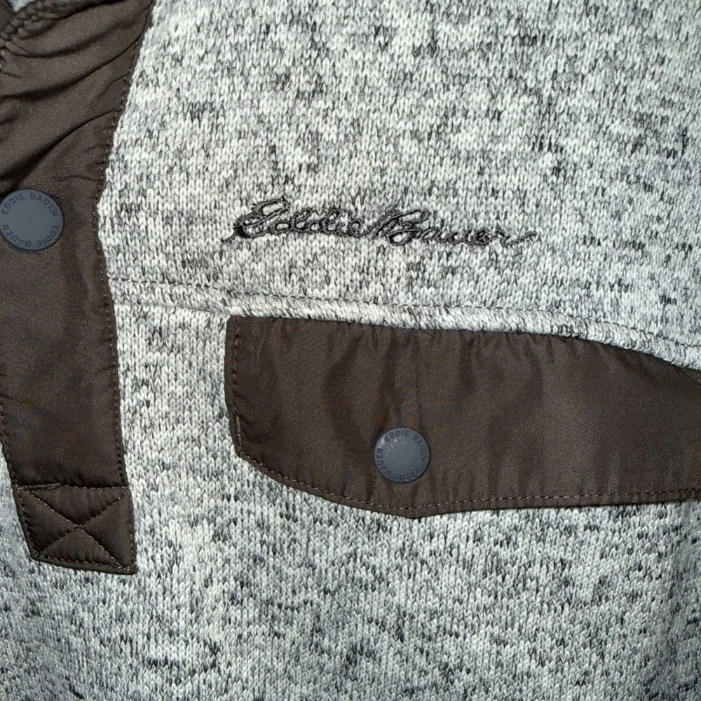 Eddie Bauer Grey Brown Convector Snap‎ Pullover Men's Long Sleeve Fleece Medium - Picture 4 of 8